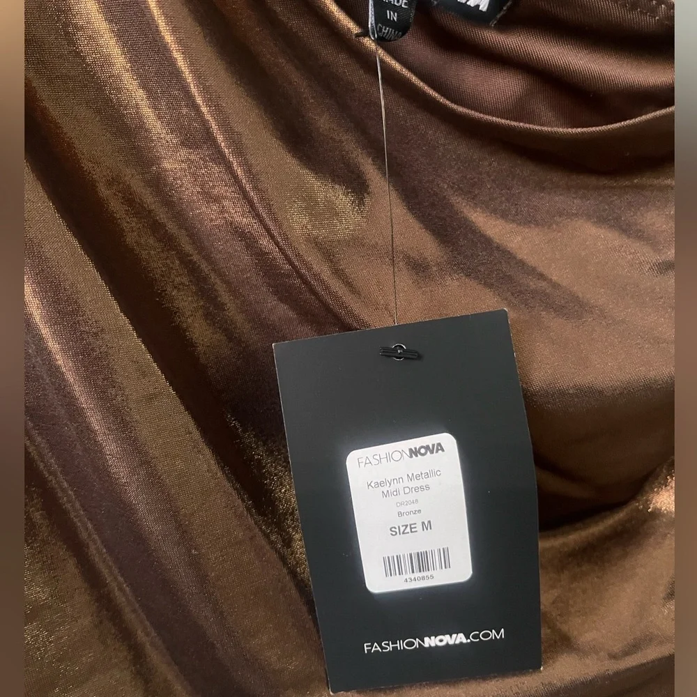 NWT Fashion Nova Bronze Metallic Midi Dress 💛🏆🤎 - Picture 6 of 6